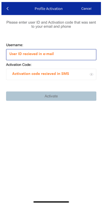 Enter Username & Activation Code